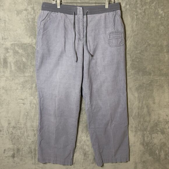 J Jill Corduroy Pants Womens 16 Plus Gray Hook & Eye Drawstring Straight Leg - Picture 1 of 9
